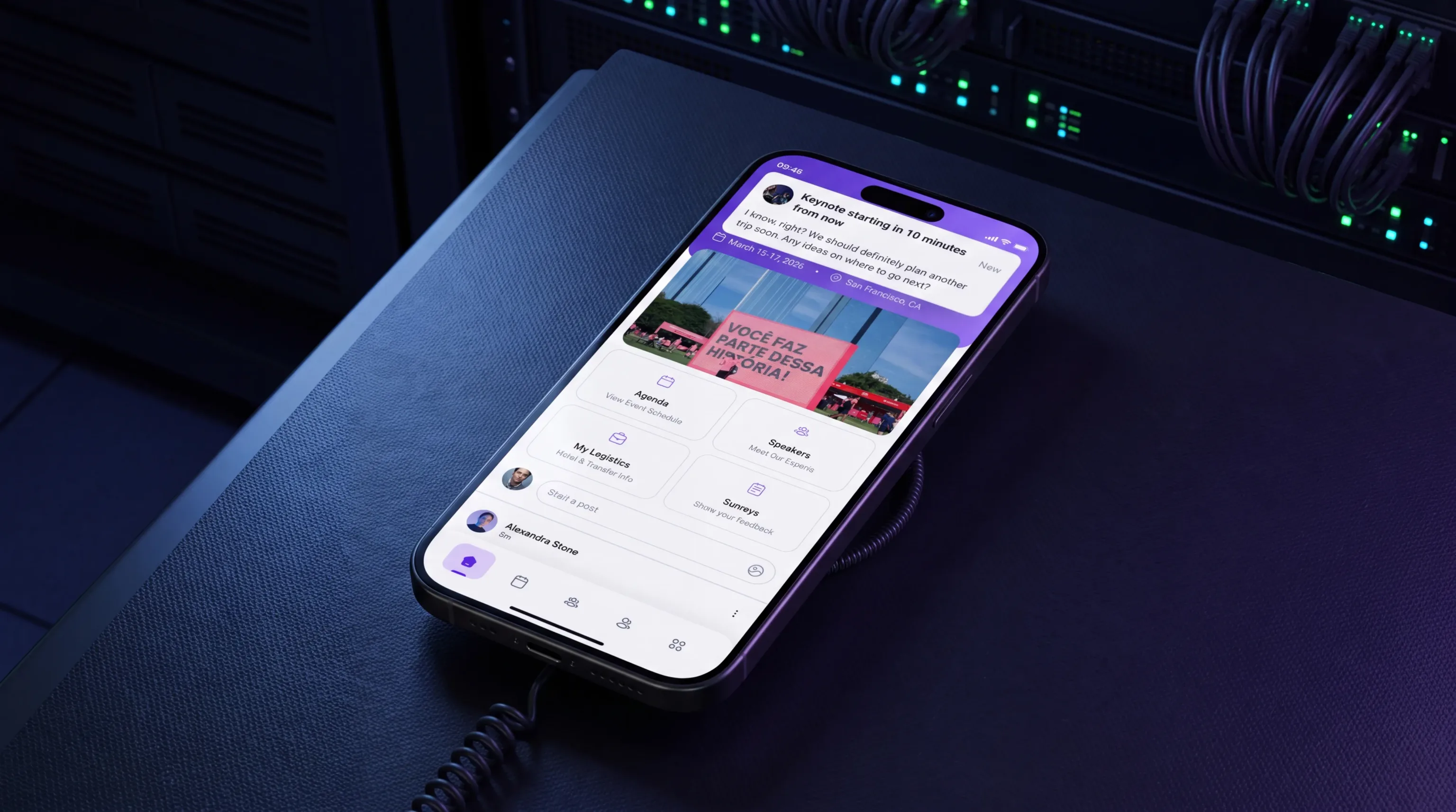 A phone showing push notification settings in the Attendo attendee app