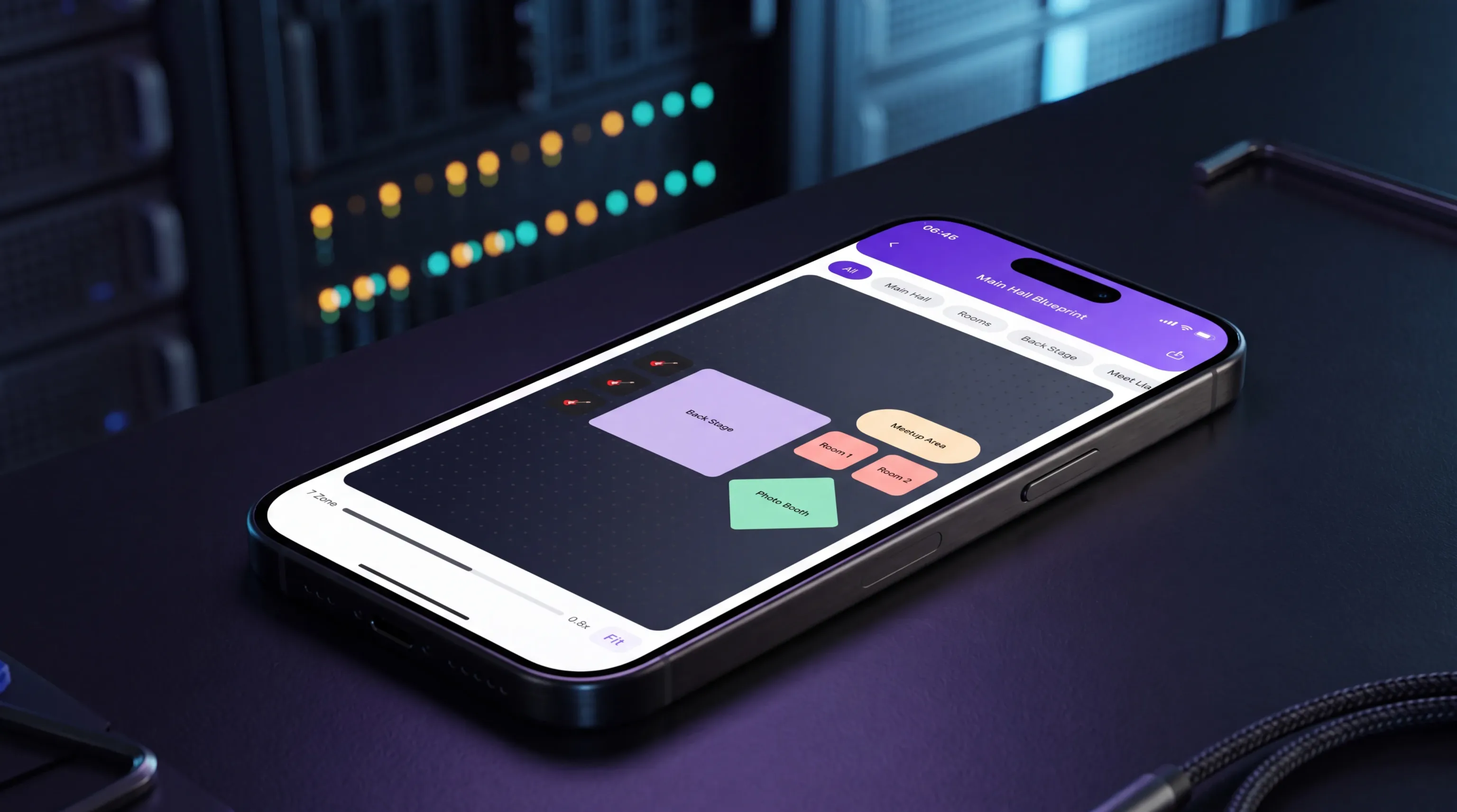 A phone showing an interactive venue map in the Attendo attendee app